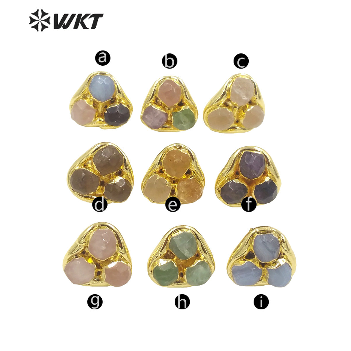 WT-E748 Newest WKT Exclusive Design Natural Triple Assemble Blue Agate Flower Shape Stone Studs America Hot Earrings