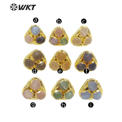 WT-E748 Newest WKT Exclusive Design Natural Triple Assemble Blue Agate Flower Shape Stone Studs America Hot Earrings