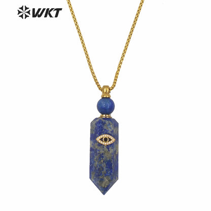 WT-N1248 New Design Hot Sales Hexagon Cube Shape Spirit Quartz Gemstone Perfume Bottle Necklace with Eye Charm for Women