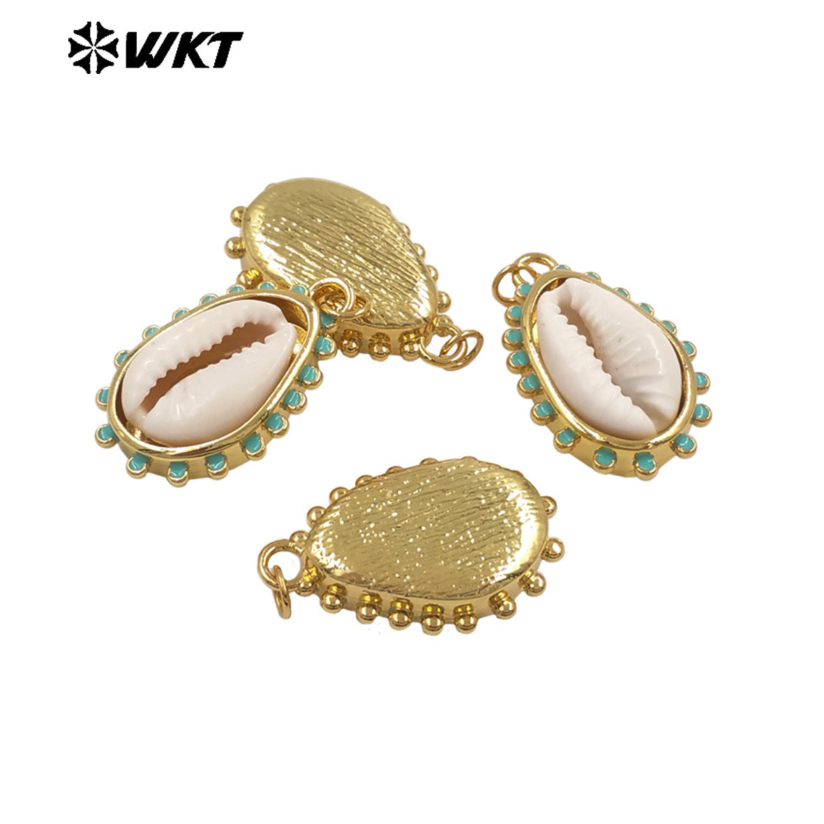WT-JP452 Wholesale Gold Electroplated Setting In Natural Little Stone And Cowrie Shell Pendants For Women Earrings Making