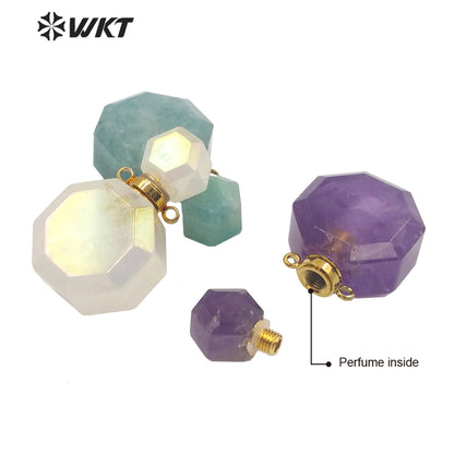 WT-P1759 WKT Hot Sale! Natural Stone Perfume Bottle Pendant Pink Quartz Amethyst Amazonite Pendant Jewelry Necklace Accessory