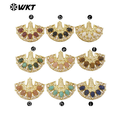 WT-MP295 Spring New Style Most Fashion Fan Shape Micropave Clawing Setting Natural Stone Lovely Skirt Pendant