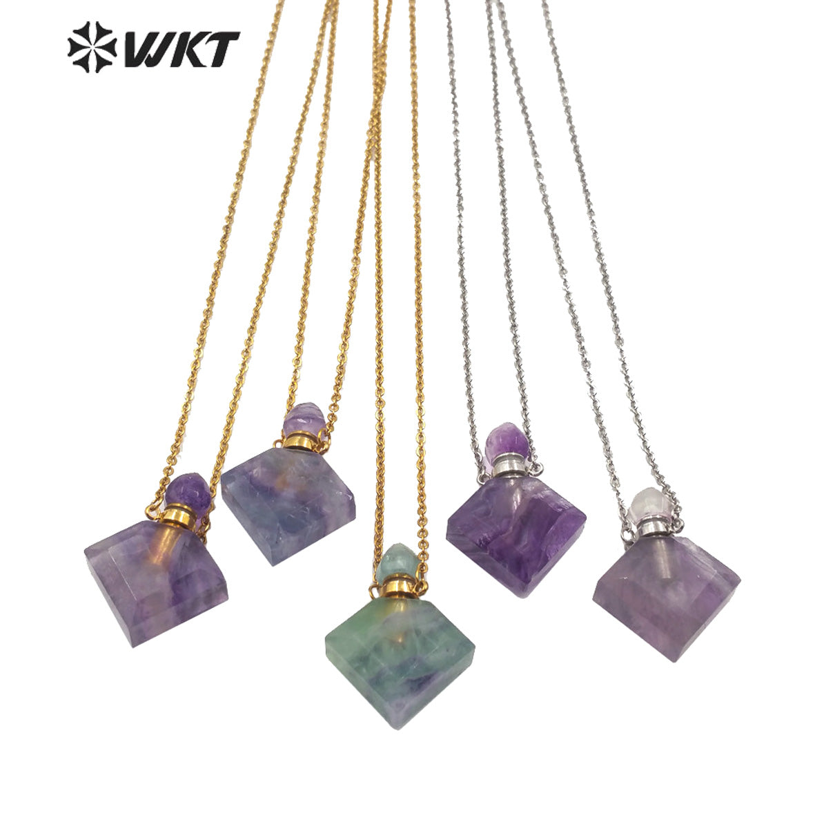WT-N1191 Newest Natural Gemstone Perfume Bottle Necklace Elegant Silver or Gold Plated Women Perfume Bottle Necklace