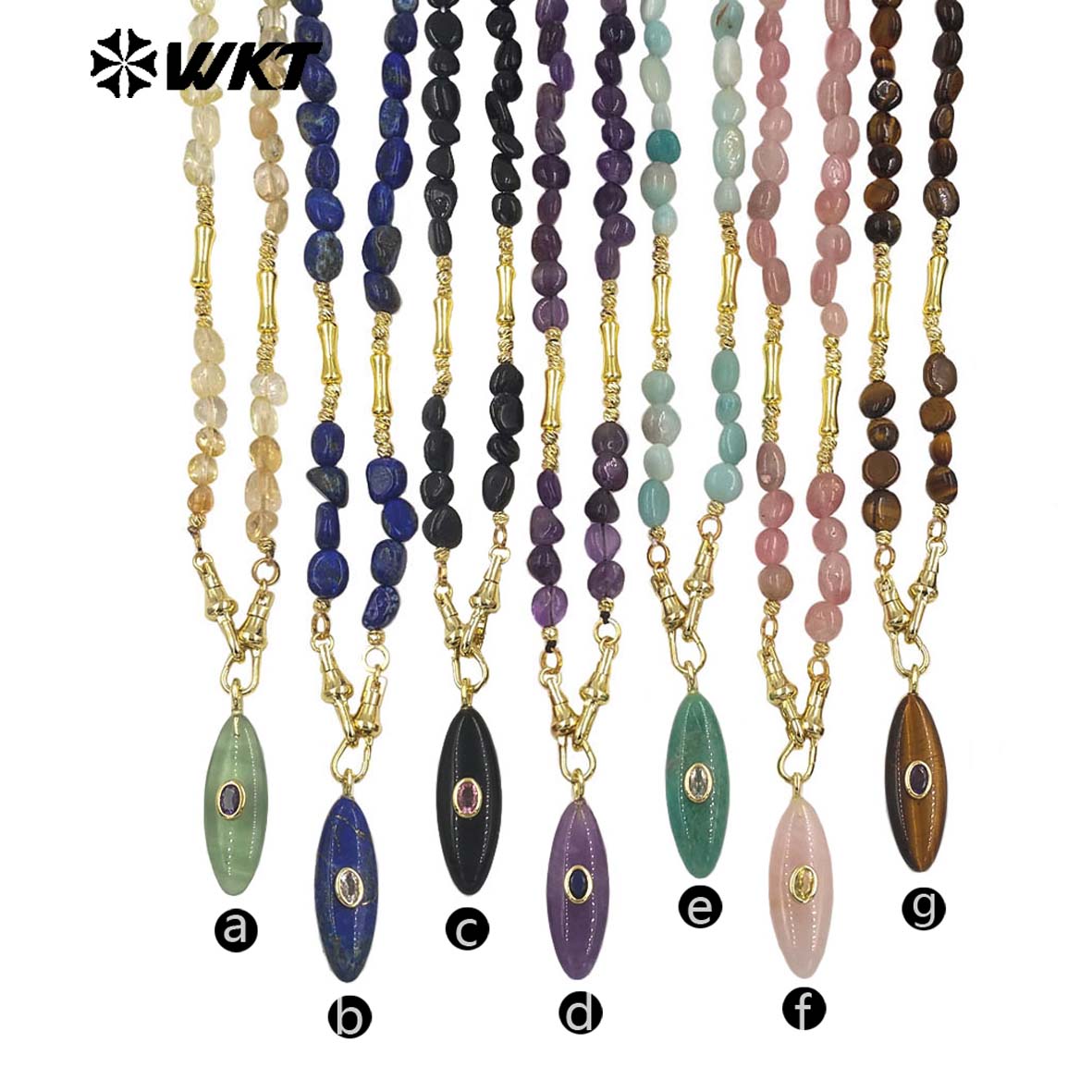 WT-N1521 Beautiful Fashion Metal Splicing Stone Beads Chain With Natural Gemstones Long Pendant Necklaces As Female Matching