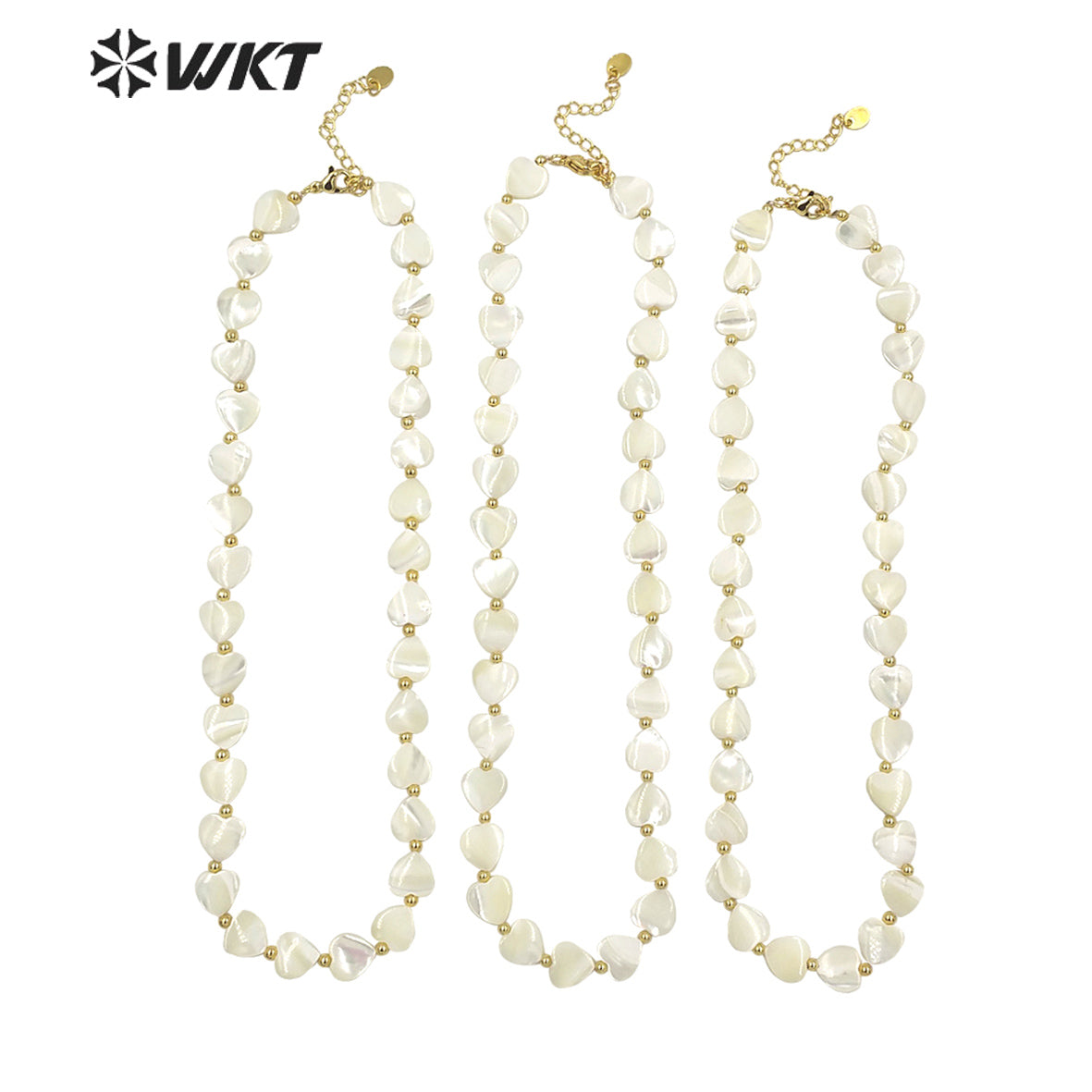 WT-JN191 Women Pure Holy White Shell Heart Necklace Lovely Hand Strand Beads Shell Necklace 16 Inch Long Lover Wedding Necklace