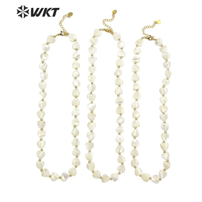WT-JN191 Women Pure Holy White Shell Heart Necklace Lovely Hand Strand Beads Shell Necklace 16 Inch Long Lover Wedding Necklace