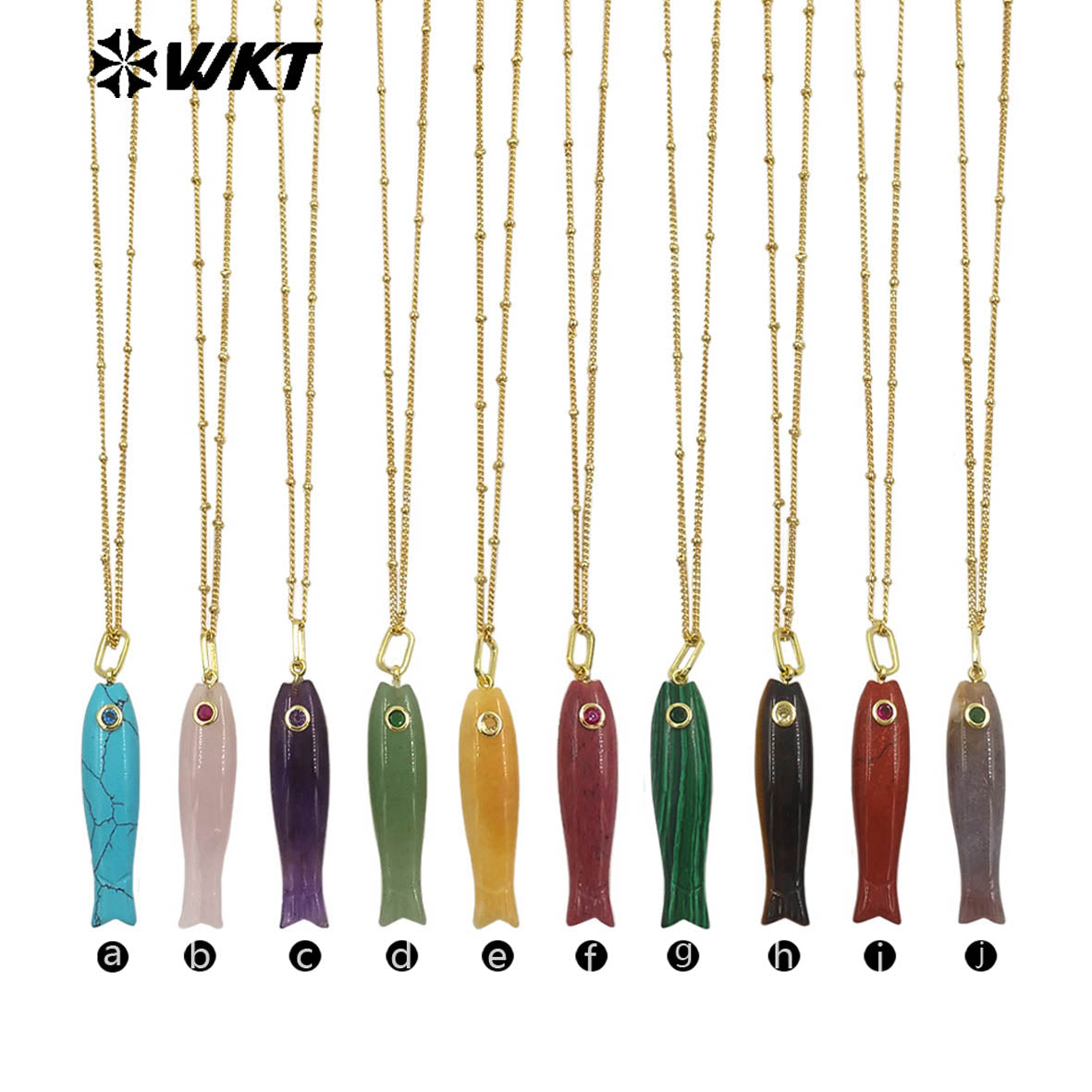 WT-N1535 Charming Trendy Natural Gemstones Little Fish Shape Gold Pendant Necklaces As Female Party Birthday Jewelry Gifts