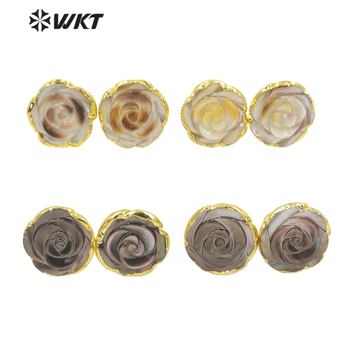 WT-MPE065 Lovely Shining Gold Electroplated Flower Shape Slice Fashion Shell Studs Earrings Women Gorgeous Flower Earrings