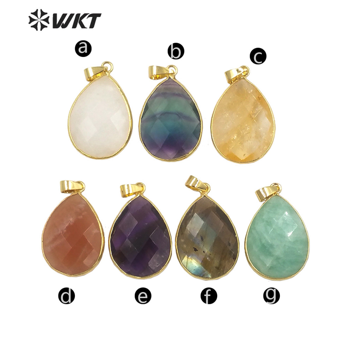 WT-P1896 WKT New Material Design 24MM Diamond Faceted Waterdrop Yellow Citrine Fluorite Stone Pendant for Earring Match