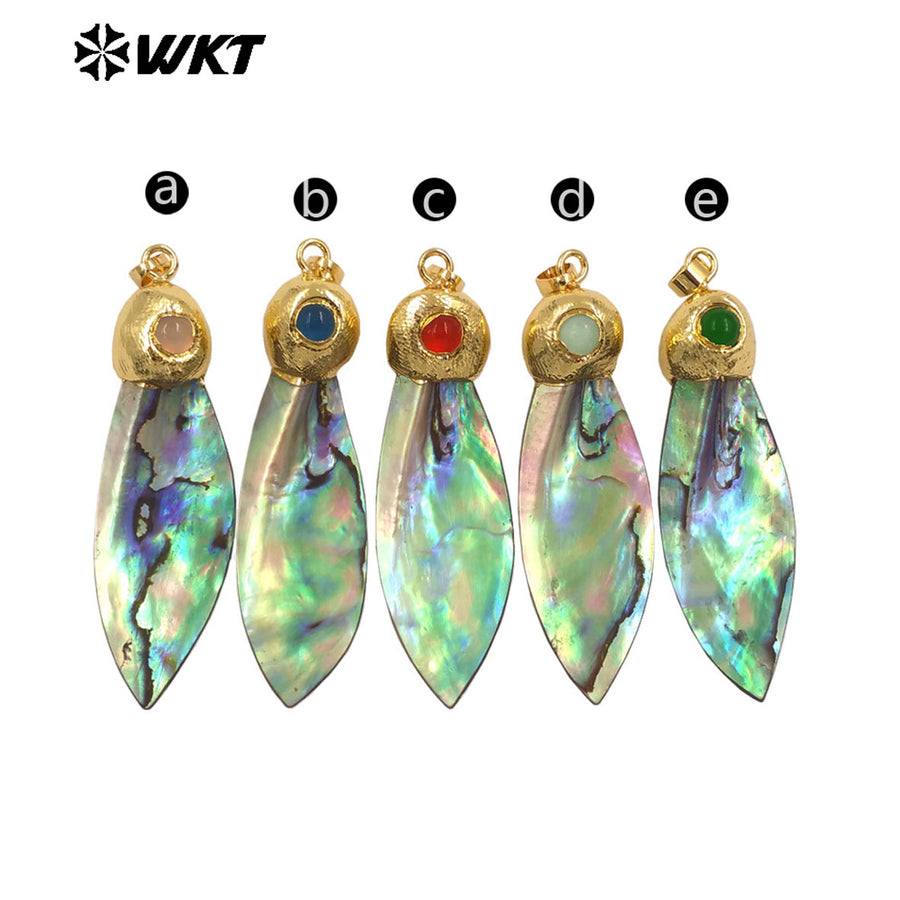 WT-JP447 Wholesale Vintage Design Gold Plated Natural Abalone Shell Sword Shape Little Pendants As Earrings Necklace DIY Finding