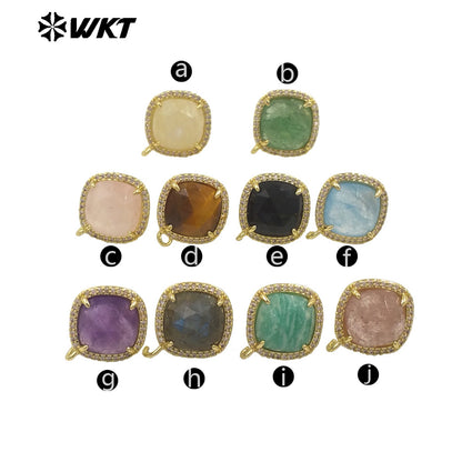 JFE120 Women Popular Fashion Gold Plated 10MM Square Natural Gemstone Amazonite Earring Studs With Hoop for DIY