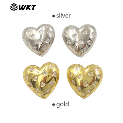 WT-ME114 Sweet Girl Heart Shaped Zircon Lovely Earrings Brass Exquisite Crafts for Women As Daily Decorations and Special Gifts