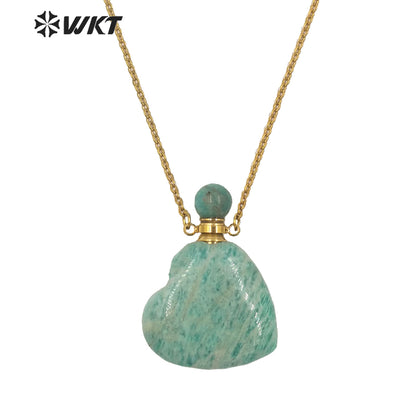 WT-N1249 Newest Natural Gemstone Heart Perfume Bottle Necklace Women Stainless Steel Chain Stone Essencial Oil Bottle Necklace
