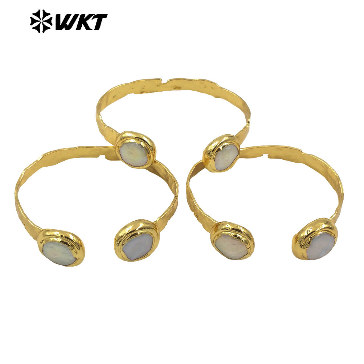 MPB102 WKT Elegant 18K Real Gold Plated Resist Tarnishable Double Round Coin Pearl Bangle in Adjustable Size
