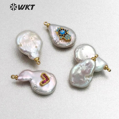 MP133 Hot Sale Jewelry Tiny Star Pendant Pearl With CZ Micro Pave Lady Fashion Irregular Shape Jewelry Freshwater Pearl Pendant