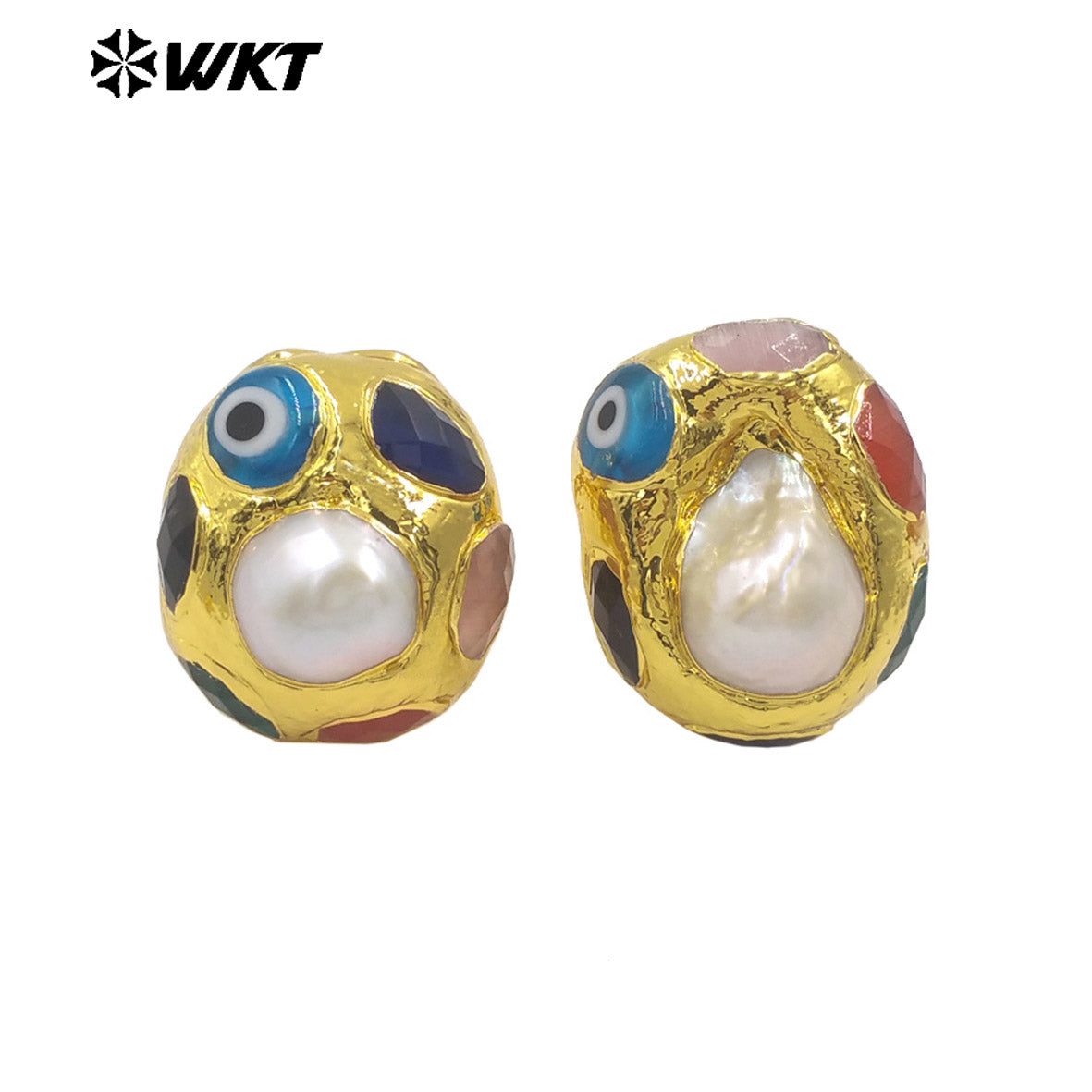 WT-MPR143 Newest Unique Design Adjustable Size Gold Plated Natural Stone With Irregular Baroque Pearl Rings Fashion Accessories