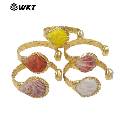 MPB141 Wonderful Trendy 18K Gold Plated Natural Scallop Shell And Pearl Adjustable Bangle For Women Summer Wearing Jewelry