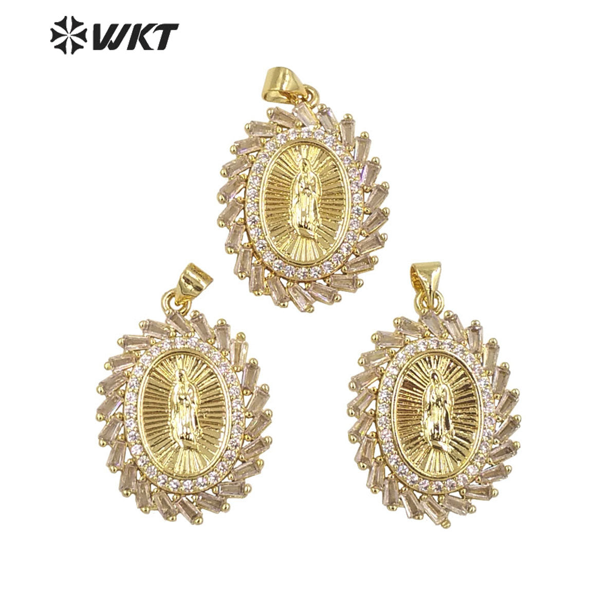 WT-MP283 Newest Vintage Style Female Deity Shaped Round Shaped Cubic Zircon Madonna Design Pendant