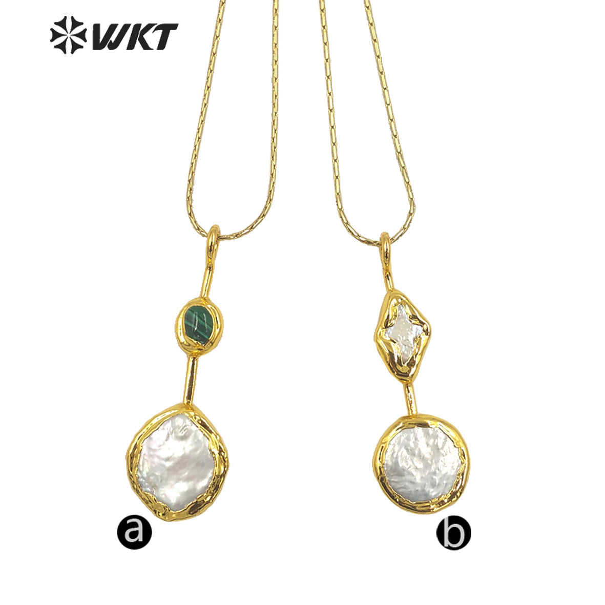 WT-JN261 WKT Newest Design 18K Real Gold Plated Resist Tarnishable Natural Freshwater Pearl Pendant Necklace With 18 Inch Chain