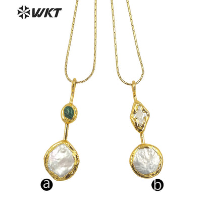 WT-JN261 WKT Newest Design 18K Real Gold Plated Resist Tarnishable Natural Freshwater Pearl Pendant Necklace With 18 Inch Chain