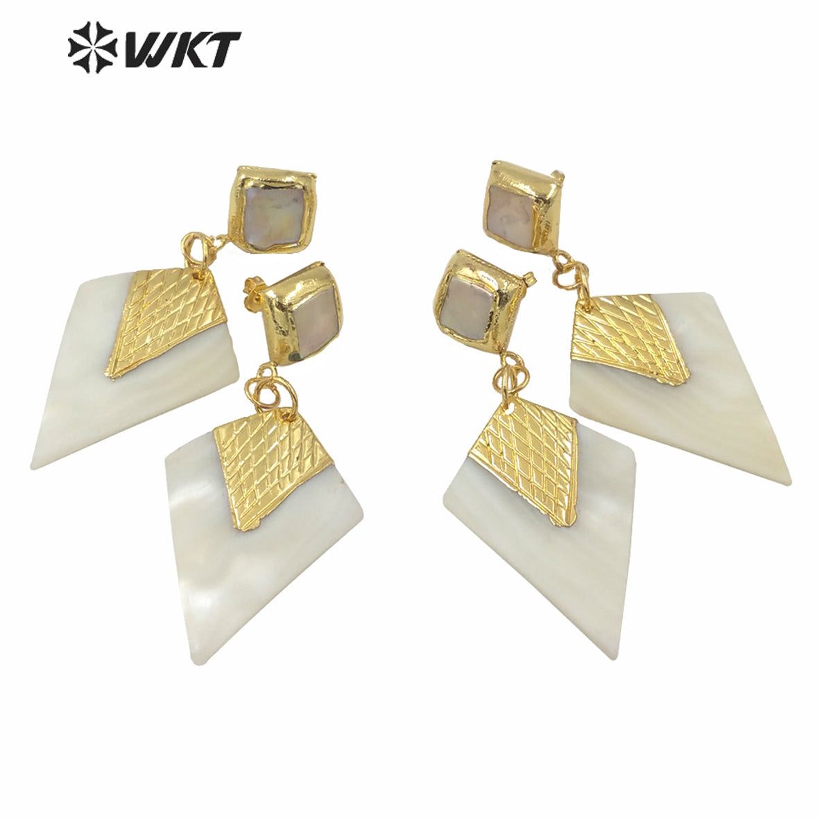 WT-MPE042 Unique Fashion Gold Electroplated Arrowhead White Shell Earrings Women Anniversary Wedding Gift Earrings Studs