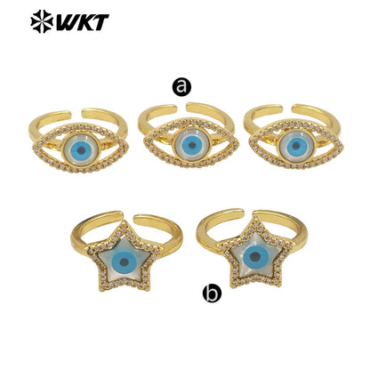 WT-MPR102 Wholesale New Gold Plated Charming Natural Shell Made Lady Lovely Star Eye Ring in Adjustable