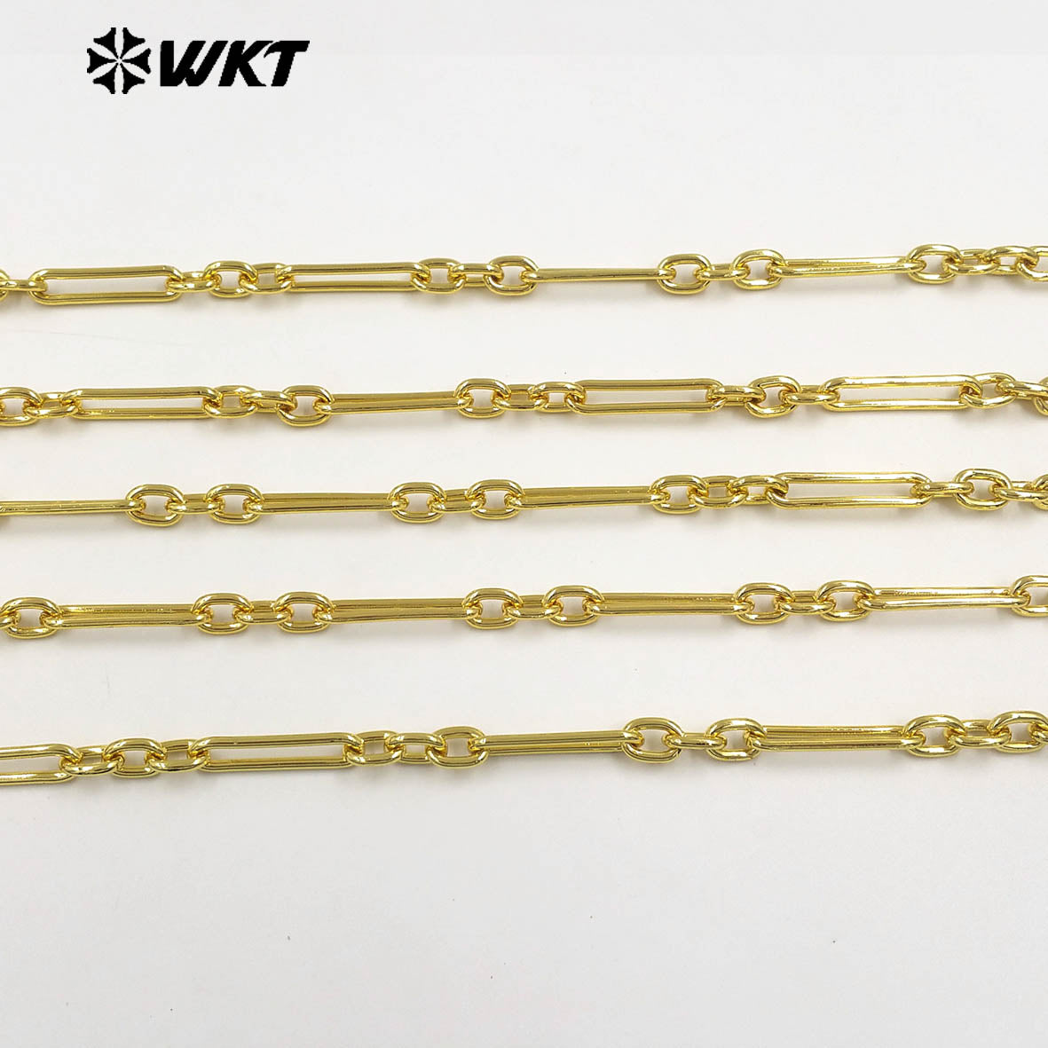 WT-BC270 Factory Wholesale 18K Gold Electroplated Yellow Brass Rectangle Long Metal Chain As Handmade Bracelets Findings