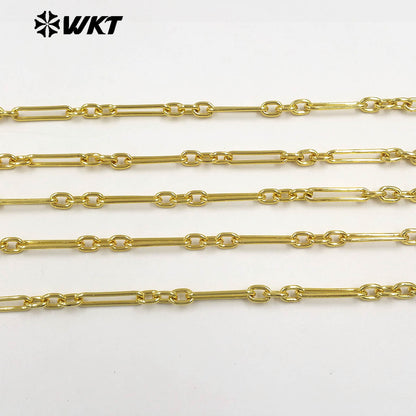 WT-BC270 Factory Wholesale 18K Gold Electroplated Yellow Brass Rectangle Long Metal Chain As Handmade Bracelets Findings