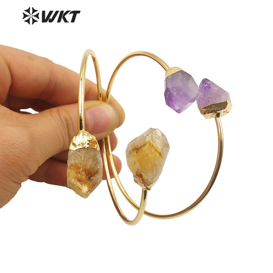 WT-B585 Wholesale Women Chic Gorgeous Bangle Lovely Popular Yellow Citrine and Amethyst Bangle for Party Wearing Stone Jewelry