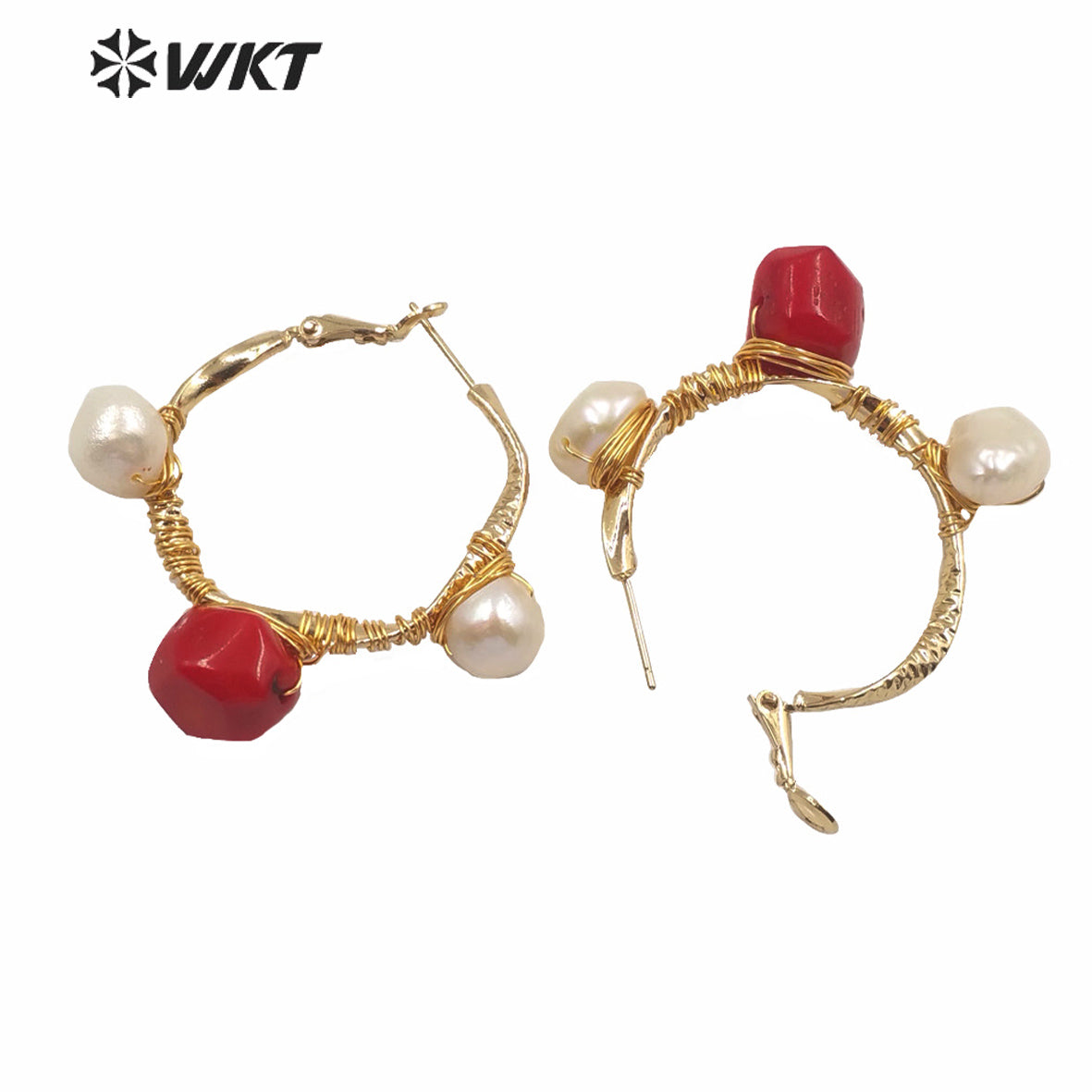 WT-MPE029 Amazing Hiperbole Women Fashion Real Stone Earrings Gold Handmade Wire Wrapped Big Hollow Ear Buckle Queen Party Ear
