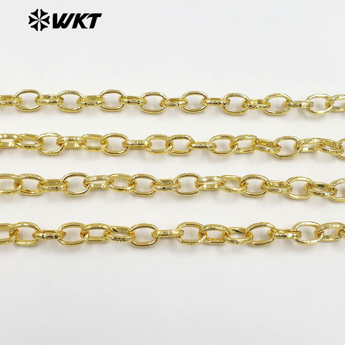 WT-BC267 New Arrival Yellow Brass Gold Plated Round Carved Patterns Metal Chains For Simple Style Necklace Bracelets Making