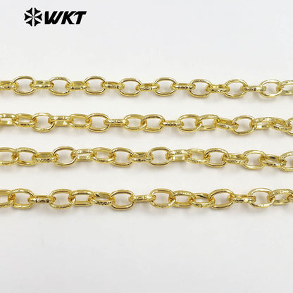 WT-BC267 New Arrival Yellow Brass Gold Plated Round Carved Patterns Metal Chains For Simple Style Necklace Bracelets Making
