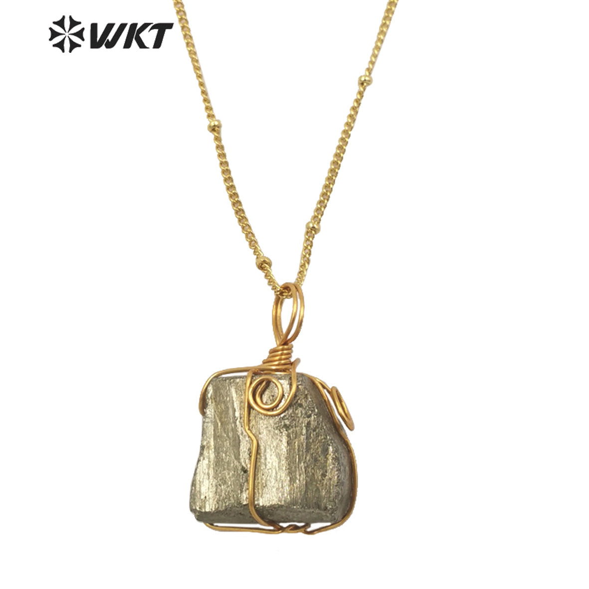 WT-N1345 WKT Newest Natural Jewelry Pyrite Necklace and Brass Wire Wrapped Pendant Women Special Jewelry Necklace Gift