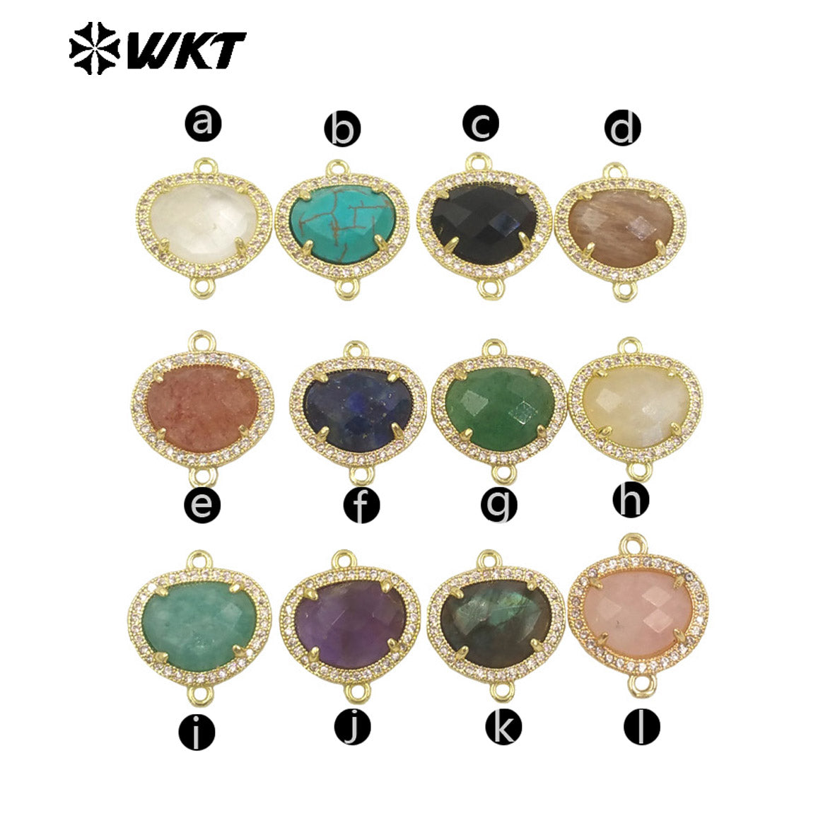 WT-C335 High Quality Wholesale Small Zircon Round MultiVariety Natural Gemstone Necklace Pendant Connector Double Hoop for Women