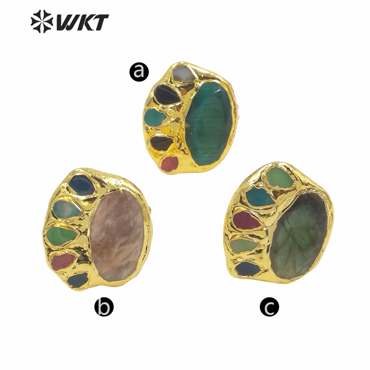 WT-R472 New Design Colorful Gemstone Ring With Pearl Charms Women Fashion Gold Plated Peacock Stone Ring Boho Charming Ring