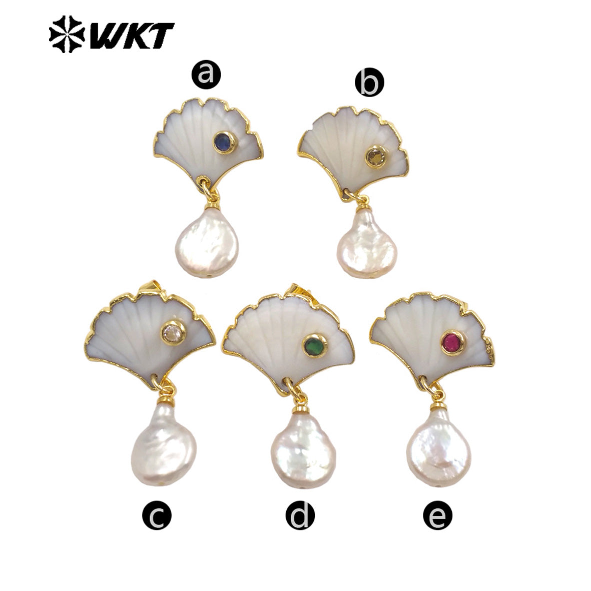 WT-MPE194 Luxury 18K Gold Plated Zircon And Shell Connect Natural Pearl Earrings For Women Vintage Trendy Jewelry Accessory
