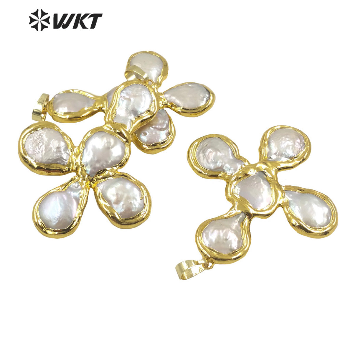 WT-JP273 Wholesale Fashion Gold Electroplated Natural Freshwater Pearl Pendant Women Irregular Pearl Cross Shape Pendants