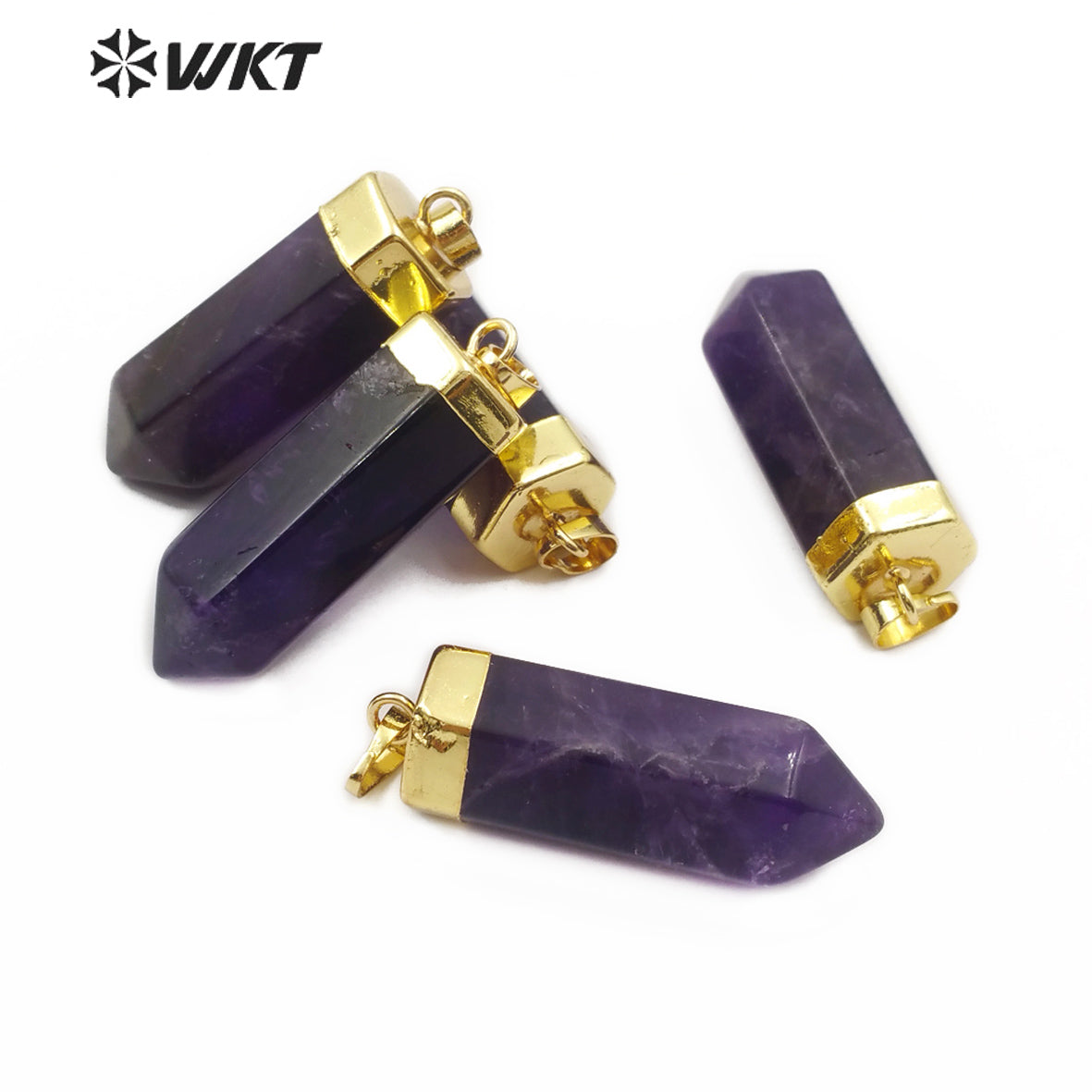 WT-P1466 Natural Amethyst Quartz Point Stone Pendant Natural Stone Goldentop Pendant Hot-selling Fashionable Jewelry