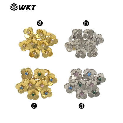 WT-MR038 WKT New Design Micro Pave Colorful Cubic Zircon Attractive Flower Ring for Friend Gift