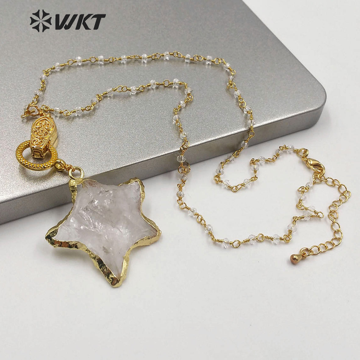 WT-N1214 Natural Raw Crystal Quartz Necklace Lady Fashion Jewelry Star Shape Crystal Necklace With Magnet Buckle