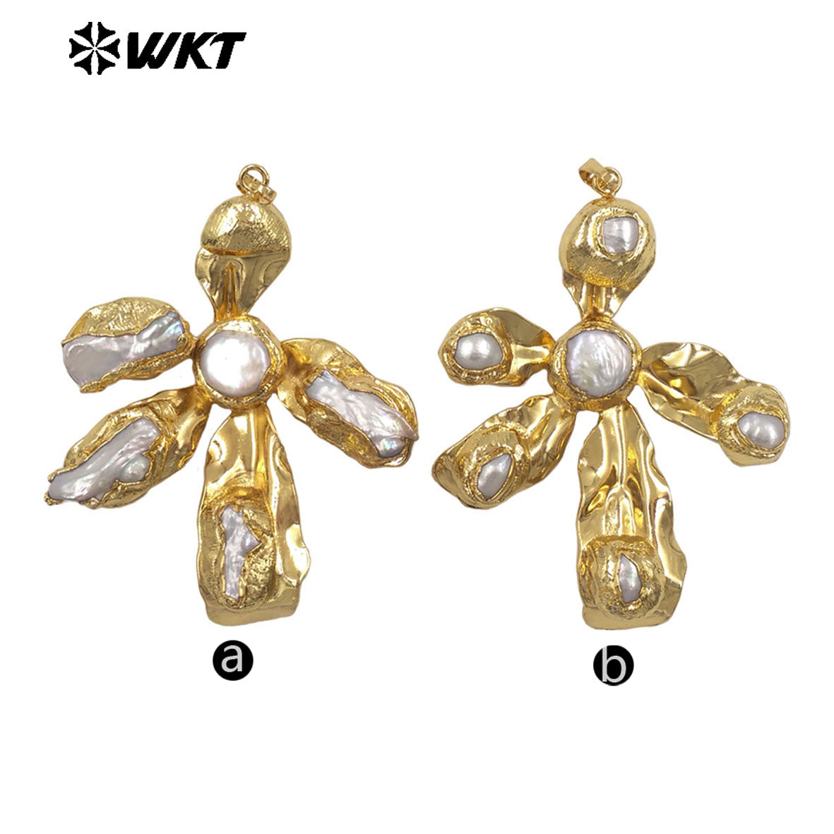 WT-JP453 Delicate Design 18K Gold Plated Natural Freshwater Pearl Windmill Shape Lovely Pendants As Necklace Findings