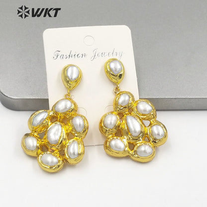 WT-MPE085 WKT Amazing Gorgeous Natural Freshwater Pearl Earrings Royal Precious Big Dangle Statement Women Earrings