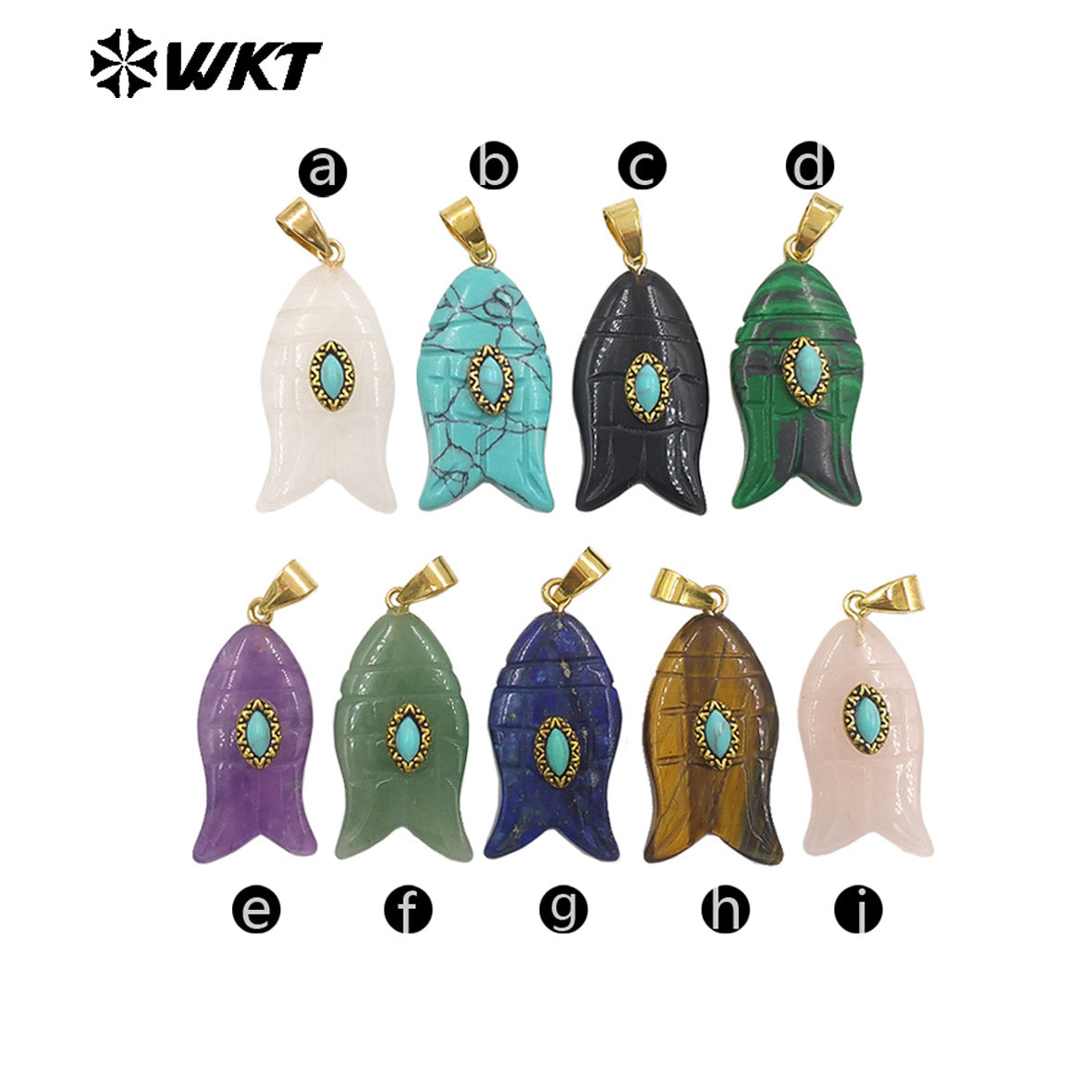 WT-P2012 Wonderful Gold Plated Fish Shape Multi Colors Natural Gemstones Set In Small Stone Pendants For Unique Jewelry Making