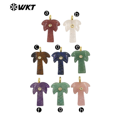 WT-P2109 Exquisite Design Zircon And Natural Gemstones Carved Coconut Trees Shape Pendants As Women Fashion Jewelry Accessory