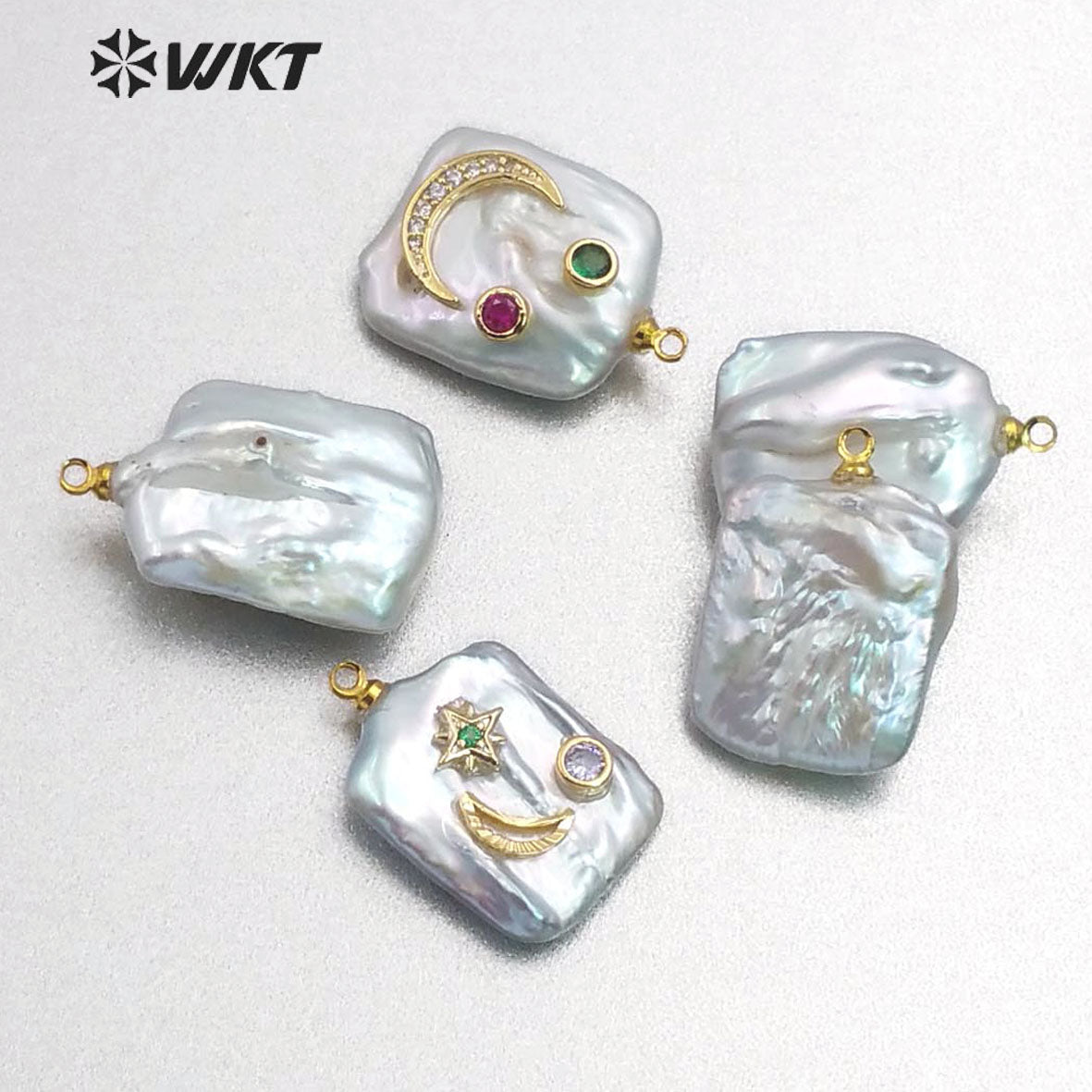 MP136 Natural Freshwater Pearl Pendant With Diversified Patterns Rectangular Pendant CZ Micro Pave Women Fashion Pearl Pendant