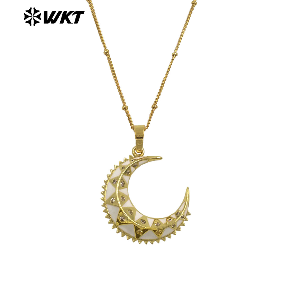 WT-MN1000 the Fashion Rivet Punk Style Gold Plated Cubic Zircon Crescent Moon Pendant Necklace for Gift