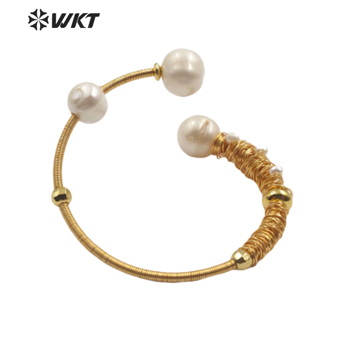 WT-B511 Exclusive High Populared Natural Fresh Water Pearl Bangle in Wire Wrapped for Lady Birthday Bangle