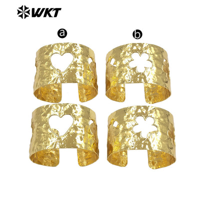 WT-JF381 Trendy Design 18K Gold Plated Yellow Brass Hollow Flower Heart Shape Bangle For Women Romantic Jewelry Accessory