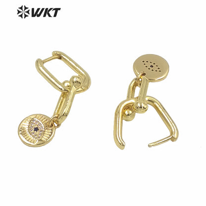 ME081 Luxury Women Earrings Gold Clasp Hoop Dangle Earrings Micropaved Eye Charming Lady Drop Earrings