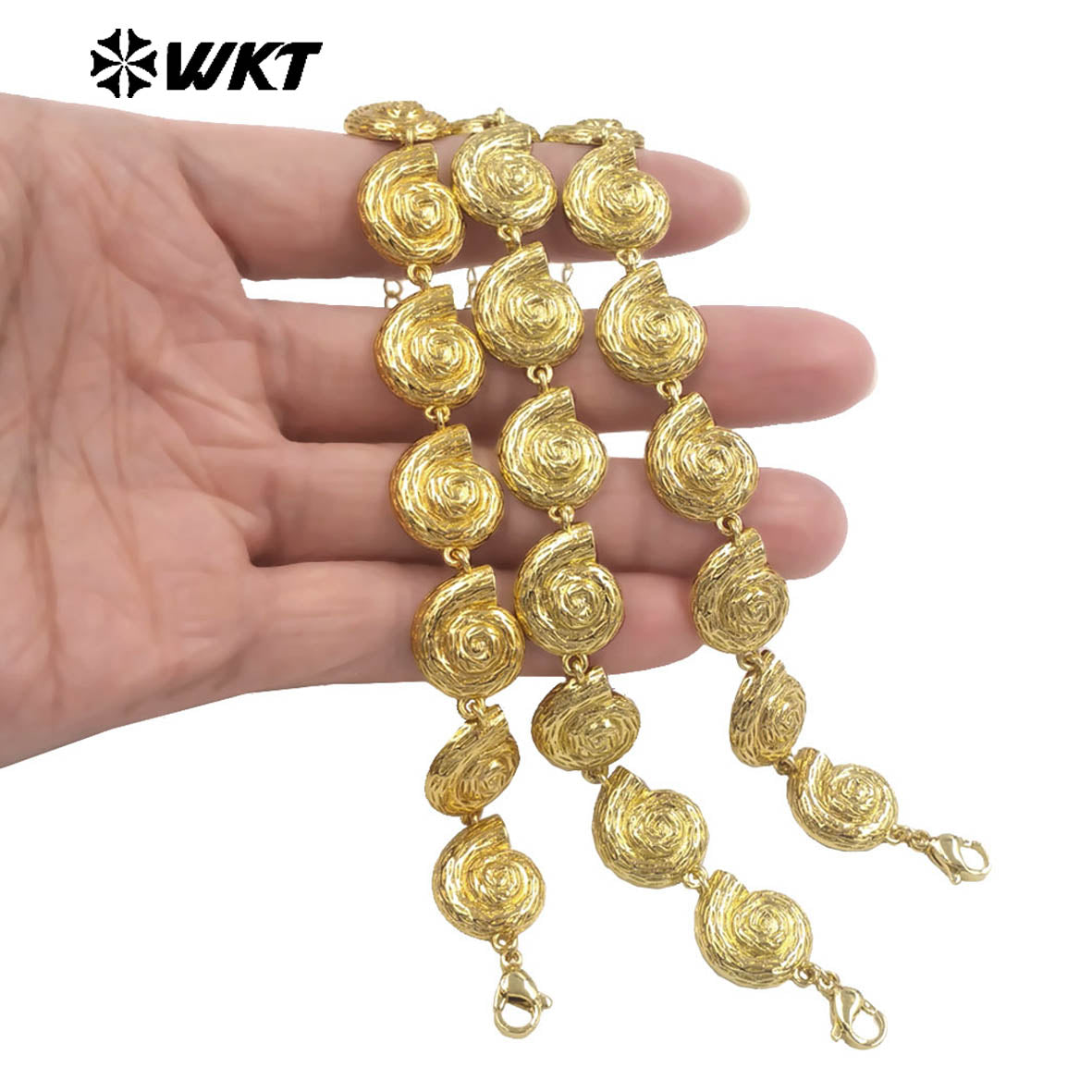 WT-JF372 Wholesale Vintage Style Gold Plated Metal Yellow Brass Shell Shape Bracelet For Women Fashion Jewelry Matching